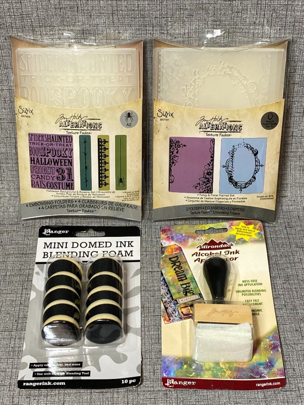 NEW Tim Holtz Alterations Sizzix Embossing Folder Texture Fades 4pc Lot